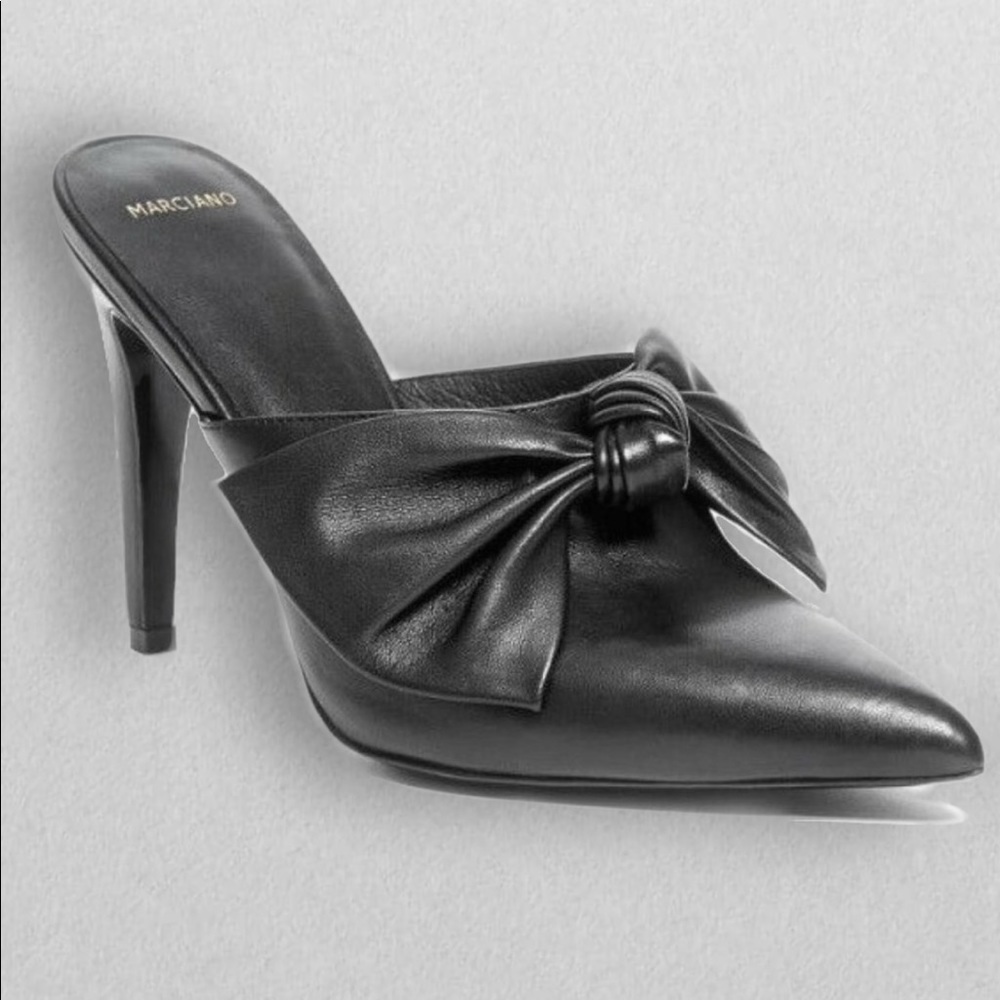 Marciano Black Leather Teri Mule Pump With Bow